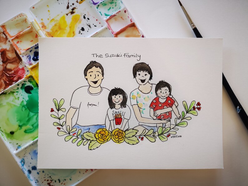 A5 Custom Watercolour Portrait / Couple Family Painting / First Christmas / New Parents Personalised Gift image 8