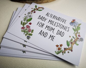 Funny Baby Milestones Set / Unisex Baby Shower Present /Alternative New Mum and Dad Gift / It's a Girl / Flower Cards for Mom