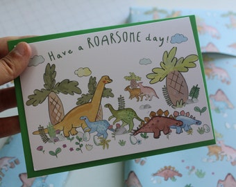 Dinosaur personalised card for kid/ Custom Children's with Jurassic scene, Cute T-rex birthday card, Dino lover gift, Roarsome boys custom