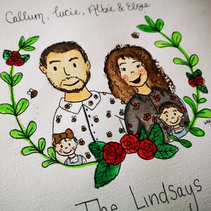 A5 Custom Watercolour Portrait / Couple Family Painting / First Christmas / New Parents Personalised Gift image 6