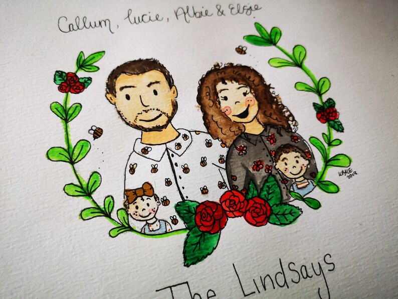 A5 Custom Watercolour Portrait / Couple Family Painting / First Christmas / New Parents Personalised Gift image 6