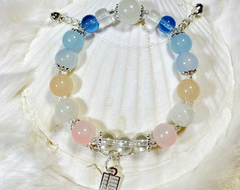 Pink & Blue Beaded Bracelet: Chinese Crystal Charm Bracelet