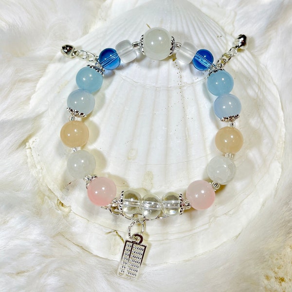 Pink Ocean - Pink and Blue Colored Glaze Beaded Chinese Crystal Beaded Bracelet, Charm Bracelet