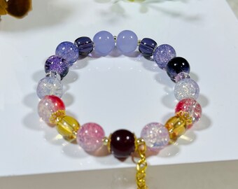 Purple Crackled Crystal Beaded Bracelet with Charm