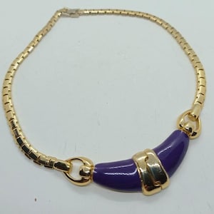 Orena Paris ketting vintage jaren 90 gouden ketting paars/gouden slabbetje 48 cm feestelijke gouden emaille ketting, dameskostuum