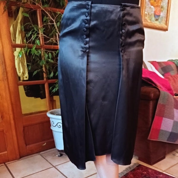 Nina Ricci soie satin jupe noire cut Silk slip skirt midi Silk clothing Silk ,vintage 80s jupe soie pure noire Nina Ricci festive, femme