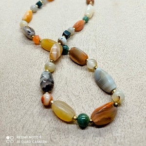 multi-color natural agate bead necklace, gem bead necklace, vintage 80s bright color necklace, women's BOHO style image 1