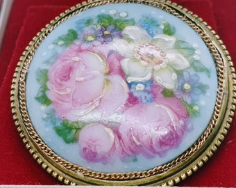 Limoges Vintage porcelain floral brooch, vintage brooch-floral fashion-unique brooch-beautiful brooch-50s woman brooch