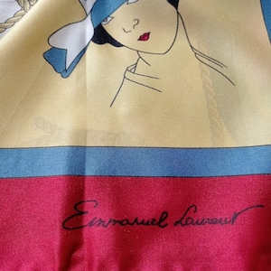 Foulard Designer Français Emmanuel LAURENT vintage 80s, foulard 75 cm x 75 cm vintage Emmanuel Laurent Made in Italy pour femme