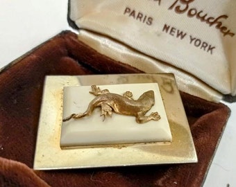 Old Art Deco bakelite clip brooch Seahorse French designer Jean Painleve 1930s, Art Deco jewelry collection