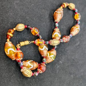 Vintage Murano glass bead necklace, gold, red, and yellow, Venetian necklace from the 80s, gift for women