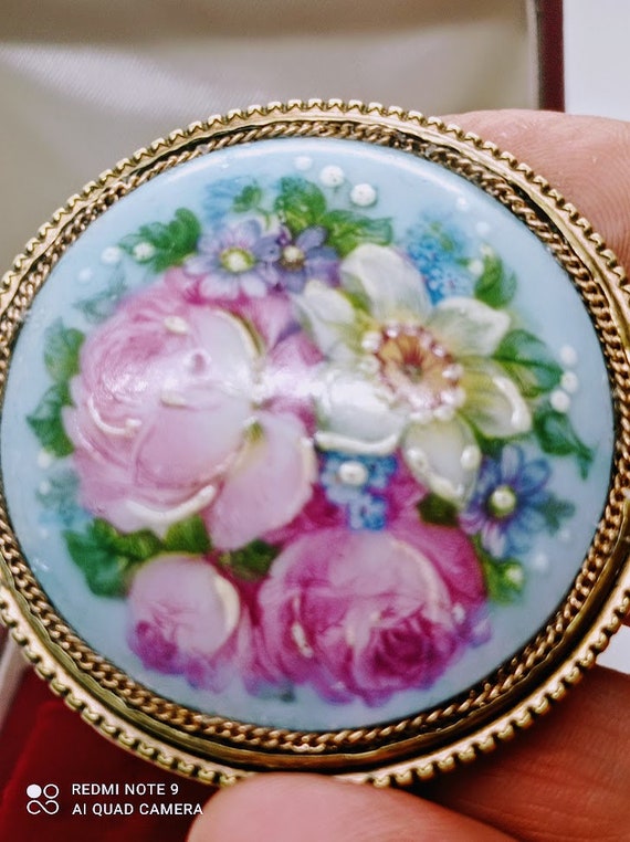 Limoges Vintage porcelain floral brooch, vintage … - image 2