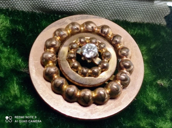 Broche Ancienne Ronde Brillante Plaquée Or Style Pomponne XIXe Siècle - Occasion Vintage