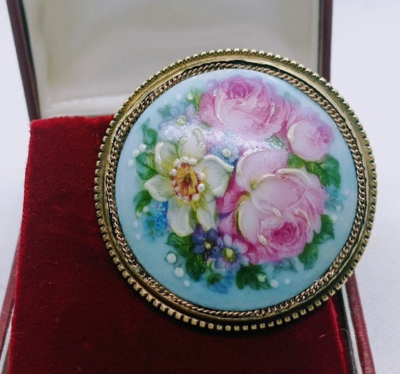 Limoges Vintage porcelain floral brooch, vintage … - image 4