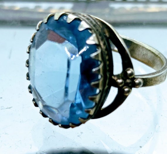 Sterling silver ring with blue rhinestones, 875 s… - image 6