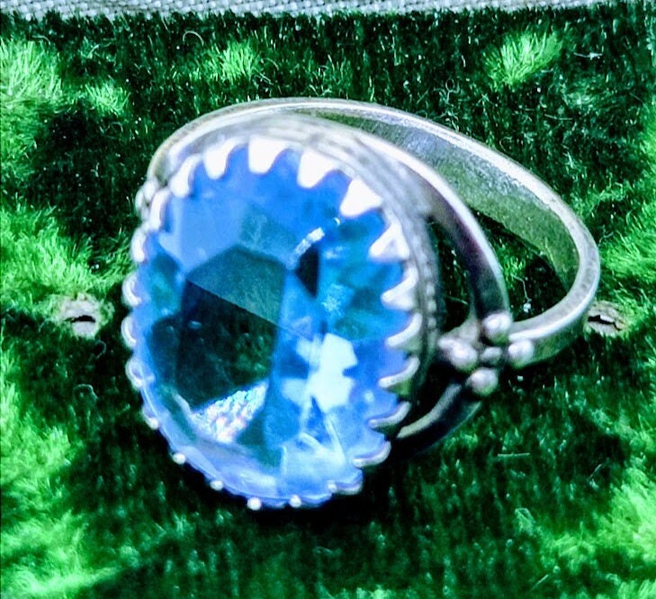 Bague Ancienne Argent 925 Serti Pierre Bleue - Taille 60 - Occasion