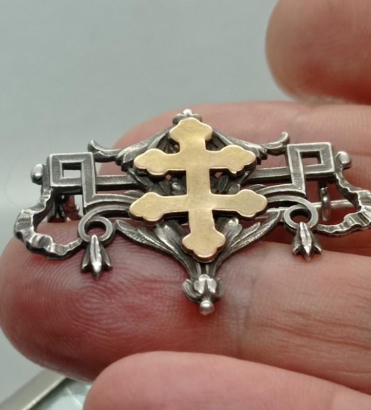 Broche Vintage En Argent Massif - Motif Chardons Et Croix De Lorraine, Poinçonnée, Bijou Français