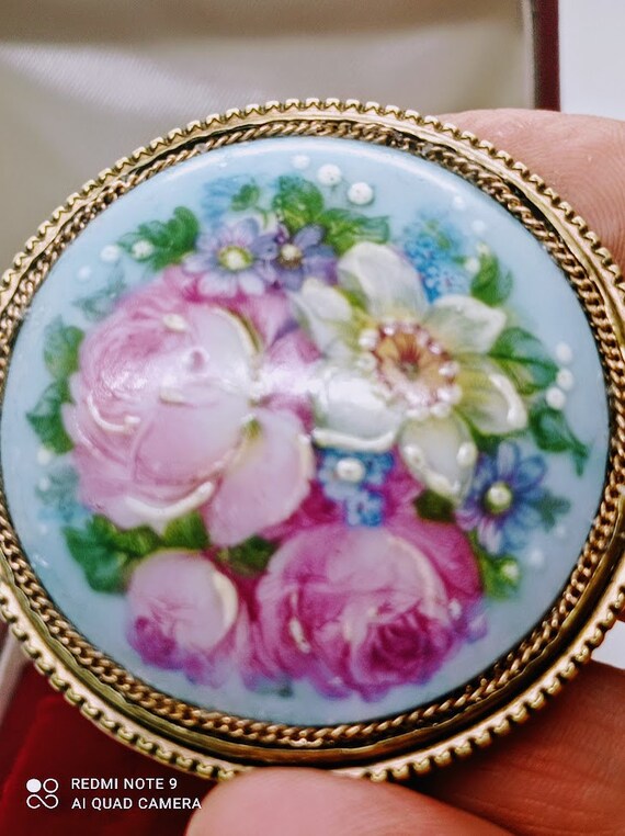 Limoges Vintage porcelain floral brooch, vintage … - image 6