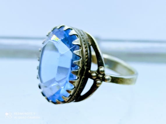 Sterling silver ring with blue rhinestones, 875 s… - image 1