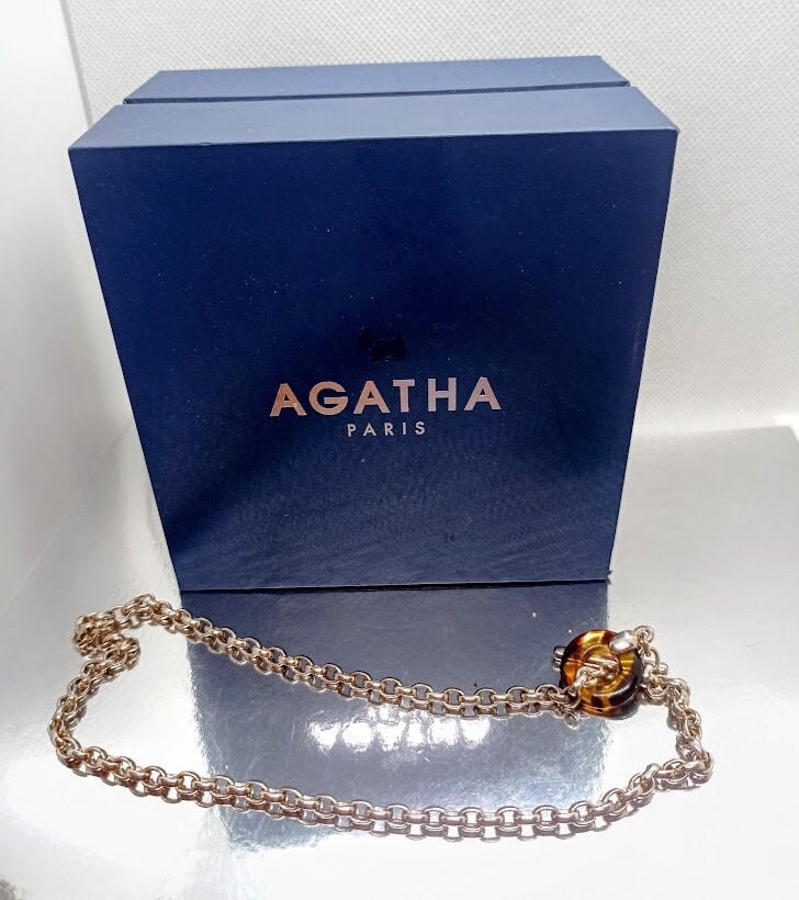 Vintage Jewelry Signed AGATHA Paris, Silver Metal Chain Necklace