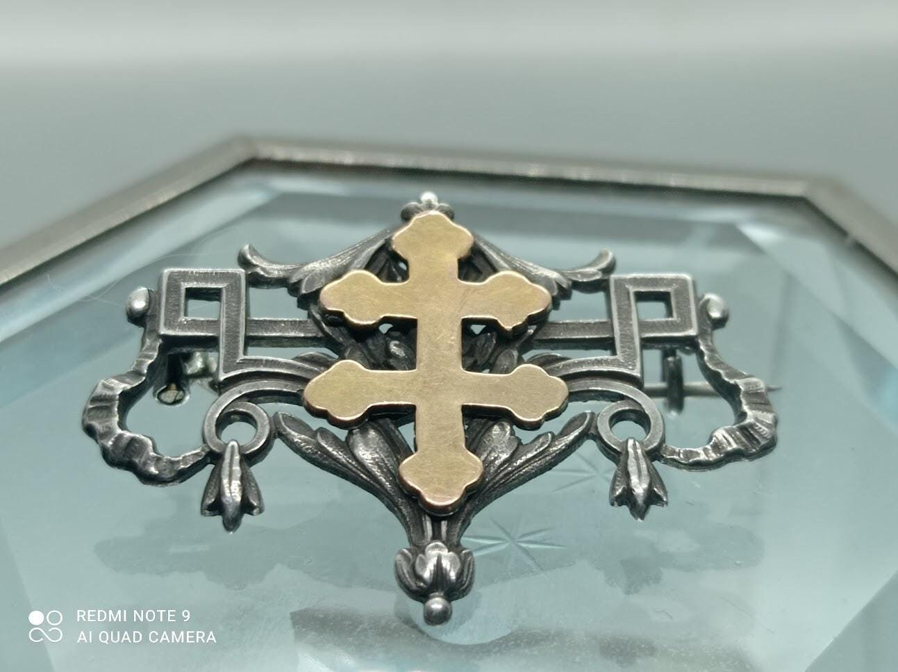 Broche croix baroque cristaux CHRISTIAN LACROIX Vintage 1990's