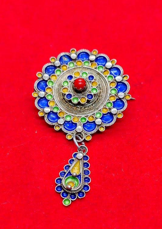 Broche Ancienne En Argent Massif Vermeil Avec Perle Rose Corail - Occasion - Bijou Vintage