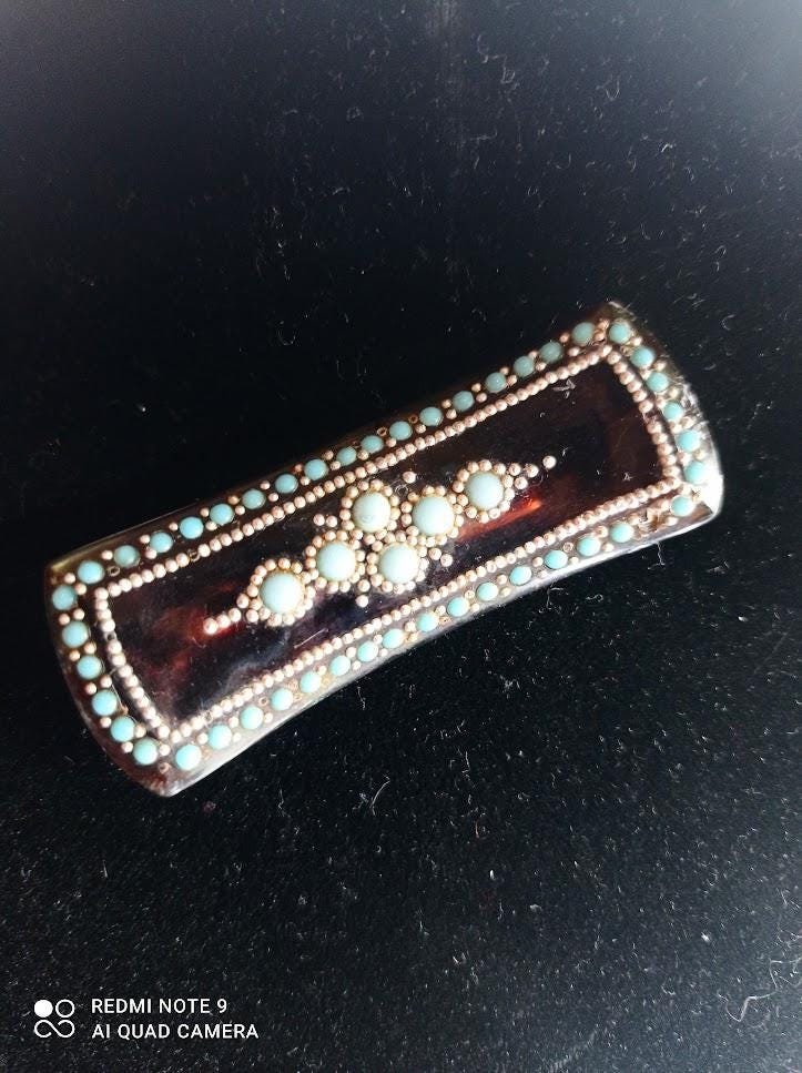 Broche Ancienne En Argent Massif Et Turquoise - Forme Sabre, Occasion