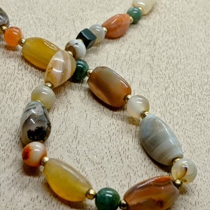 multi-color natural agate bead necklace, gem bead necklace, vintage 80s bright color necklace, women's BOHO style image 4