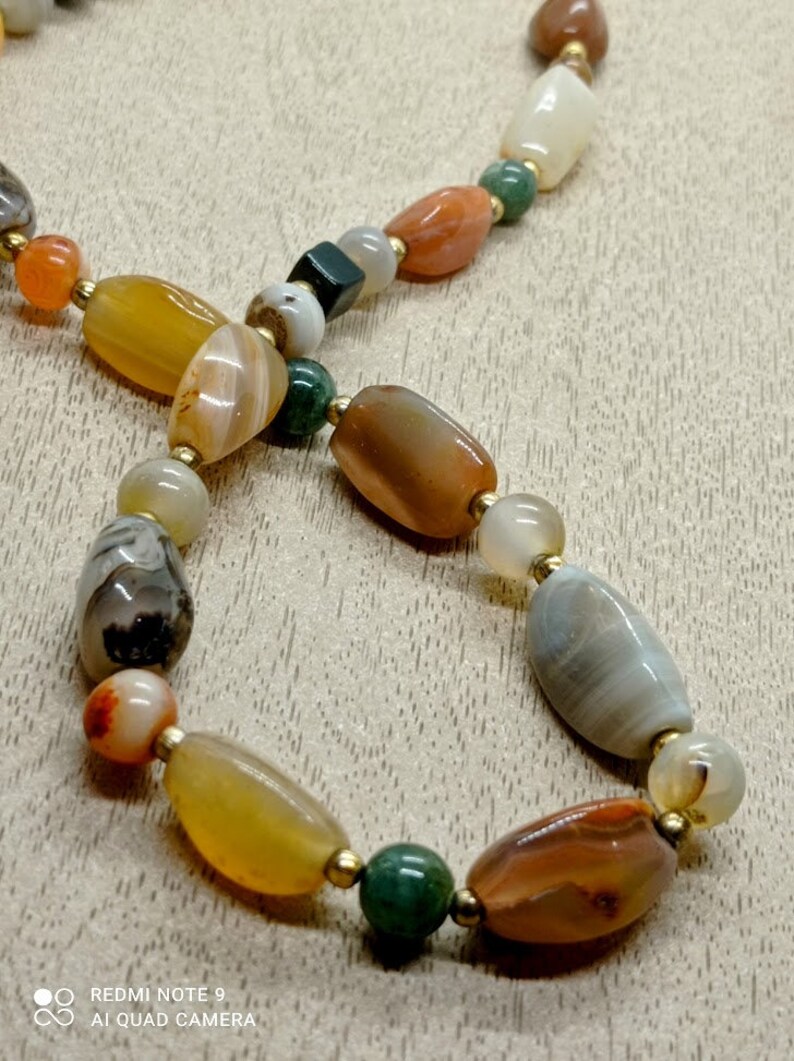 multi-color natural agate bead necklace, gem bead necklace, vintage 80s bright color necklace, women's BOHO style image 4