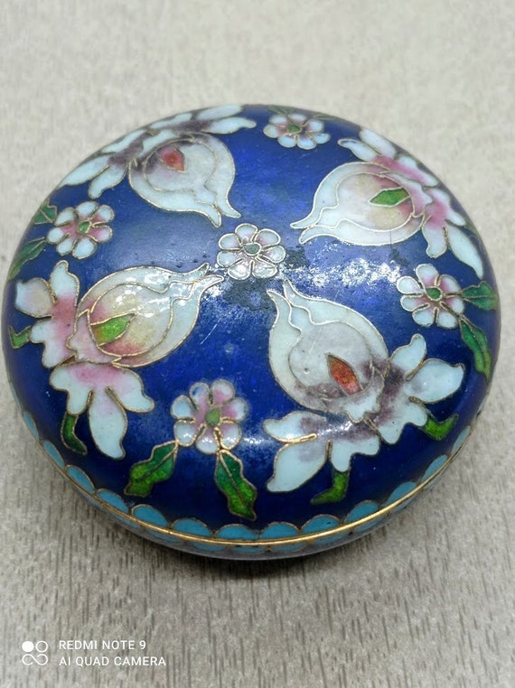 Old jewelry box, cobalt blue cloisonné enamel box,