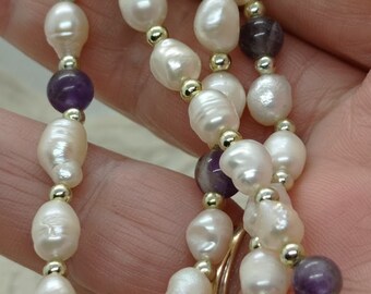 Collier Court Double Rang Perles Baroques Et Améthystes - Style Vintage Années 70/80