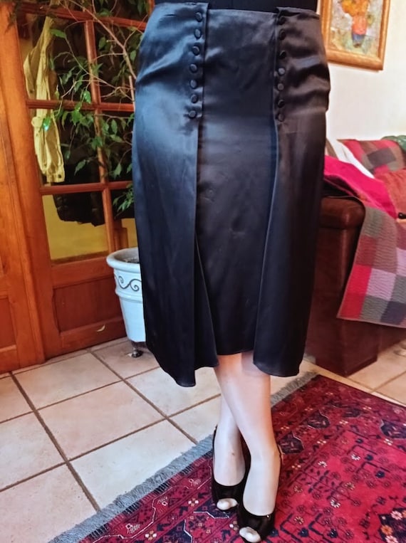 Nina Ricci silk satin black skirt cut Silk slip sk