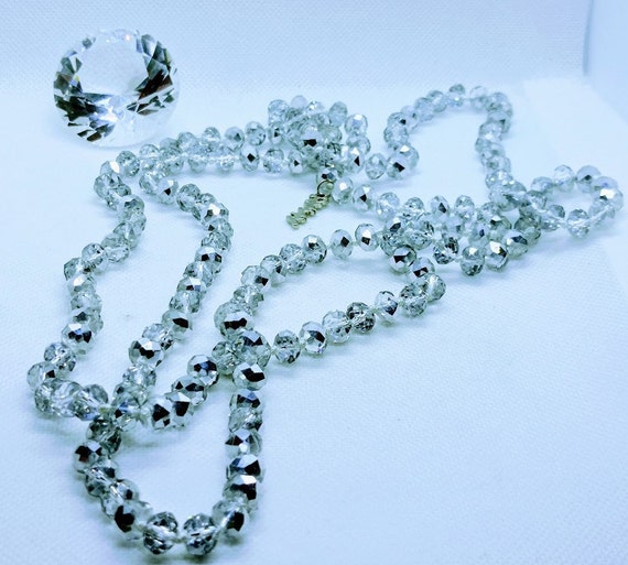 Vintage transparent silver-white extra long neckl… - image 7