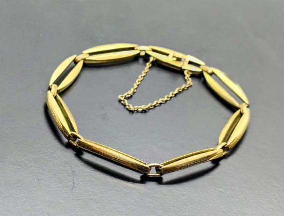 Bracelet ancien 30/40s en plaque or marqué Fix poinçonné  rempli d'or,bracelet 18cm-art déco, maillons ovales, unisexe cadeau