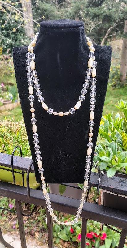 チェコのヴィンテージ 80 年代 132 cm のファセット クリスタル ビーズ