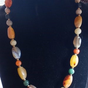 multi-color natural agate bead necklace, gem bead necklace, vintage 80s bright color necklace, women's BOHO style image 5