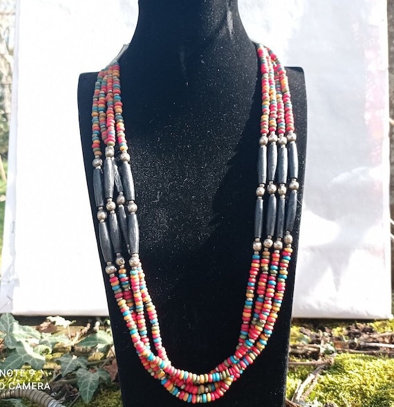 COLLIER ANCIEN PERLES de verre MURANO bleu cobalt doré en très bon état