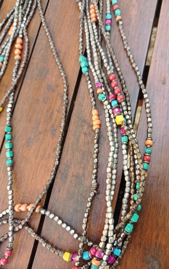 Vintage 90s Bonobo BNB Jeans Necklace in Silver and Copper Beads