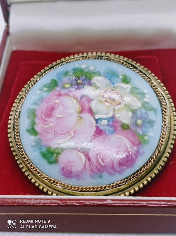 Limoges Vintage porcelain floral brooch, vintage … - image 1