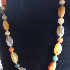 multi-color natural agate bead necklace, gem bead necklace, vintage 80s bright color necklace, women's BOHO style image 6