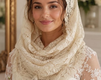 XXL Vintage 1960s Floral Lace Silk Scarf, 2.50 cm Length - Wedding Costume Ideas, Women's