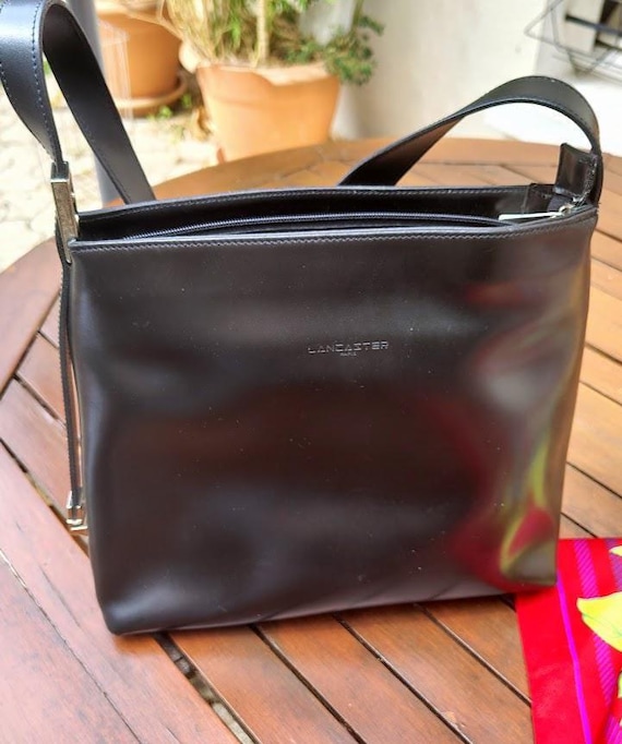 Lancaster Vintage schwarze Kunstleder Schultertasche 90er Jahre