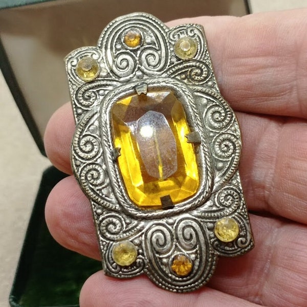 Broche Vintage Signée Élisabeth Riveiro - Style Abstraction Moderniste, Plaqué Argent