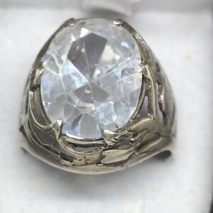 Bague Vintage En Argent Massif 925 - Grosse Pierre Cristal, Taille 57/58, Bel état