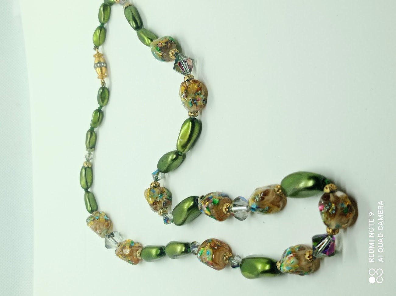 Collier Vintage Perles De Murano Irisées Années 40 - Ras De Cou Marron Beige