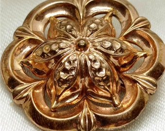 Old French gold plate brooch signed ORIA, Art Nouveau round gold filigree brooch, signed, old gold plate brooch early XX