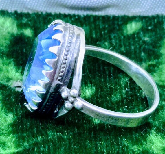 Sterling silver ring with blue rhinestones, 875 s… - image 5