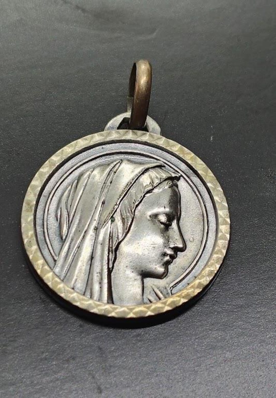 Antique Nun of Our Lady of Lourdes Silver Medal Pendant, Marked Alpacca ...