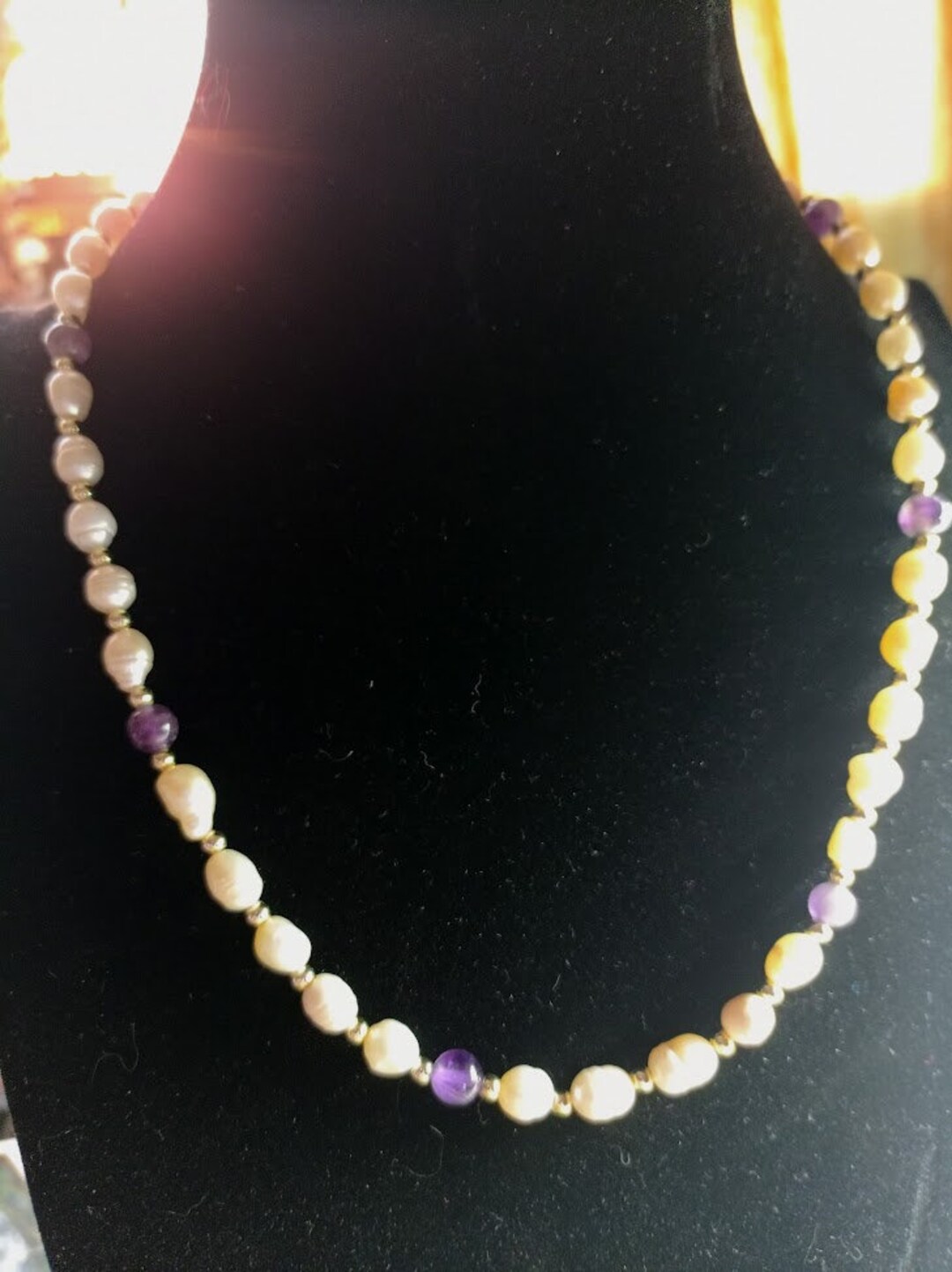Collier Perles Baroques Vintage - Blanc Nacré Avec Cristaux - Bijou Rétro État Impeccable