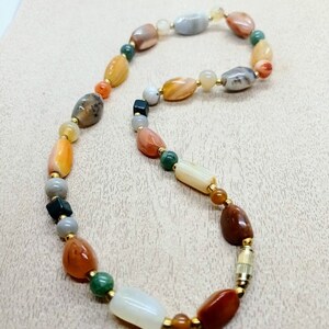 multi-color natural agate bead necklace, gem bead necklace, vintage 80s bright color necklace, women's BOHO style image 3